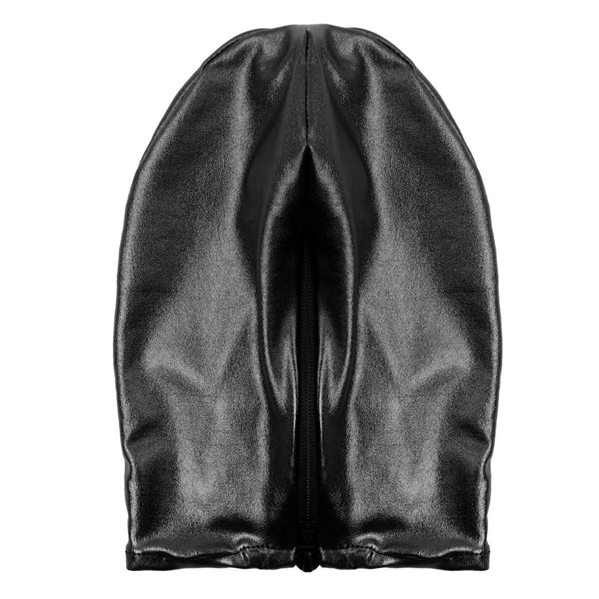 Sexy Unisexe Men Femmes Cosplay Face Mask Hood For Role Play Costume Latex Shiny Metallic Open Mouth Hole Hadgear Full Face Mask Q03239848