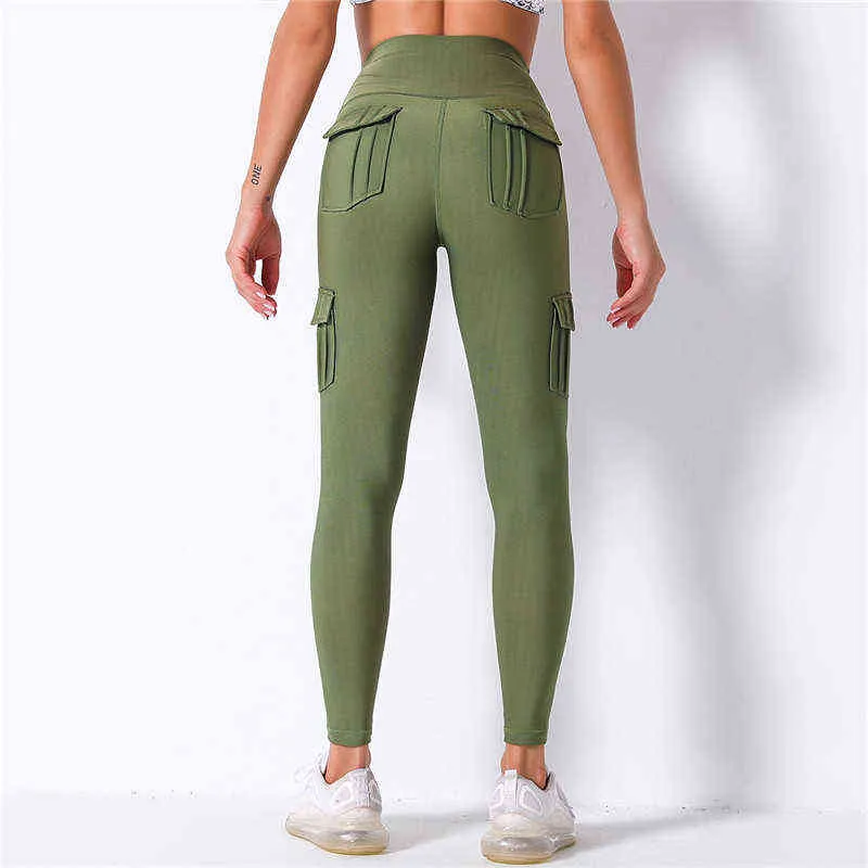 Nessaj alta cintura fitness leggings mulheres bolso cor sólida push up legging roupas poliéster 211215