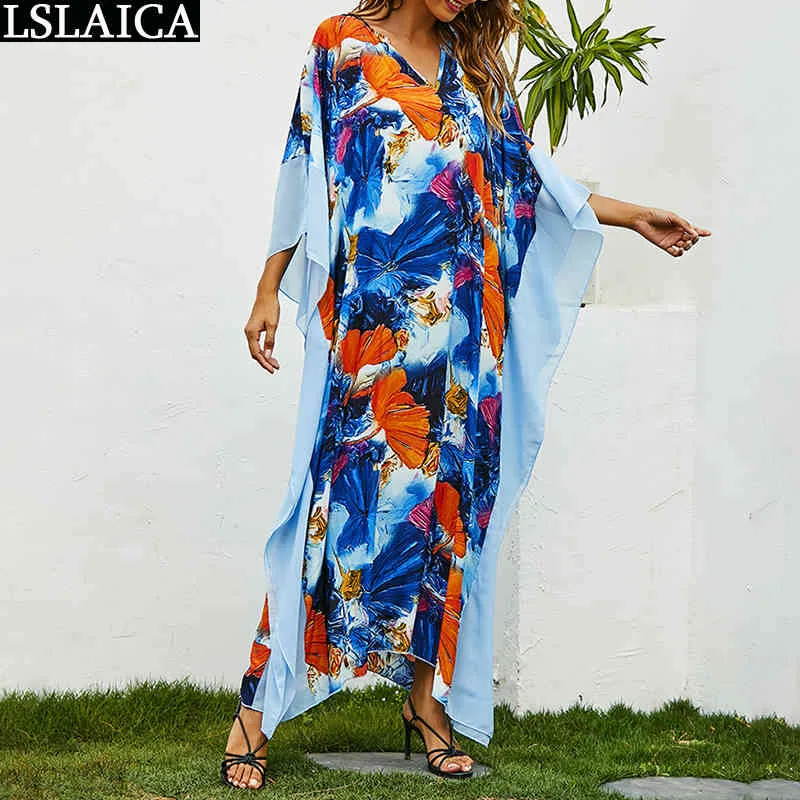 Venda Bohemian Dress Loose África Estilo Elegante Moda Casuais Mulheres Imprimir Férias Beach Plus Size Streetwear Robe 210515