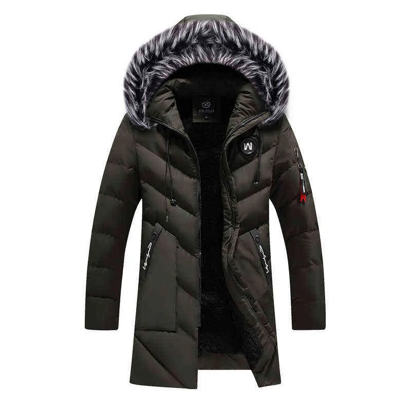 Hiver Long Parkas Hommes Coton Rembourré Marque Vêtements De Mode Casual Mince Épais Chaud Hommes Manteaux De Fourrure À Capuche Manteaux Homme Vêtements 220105