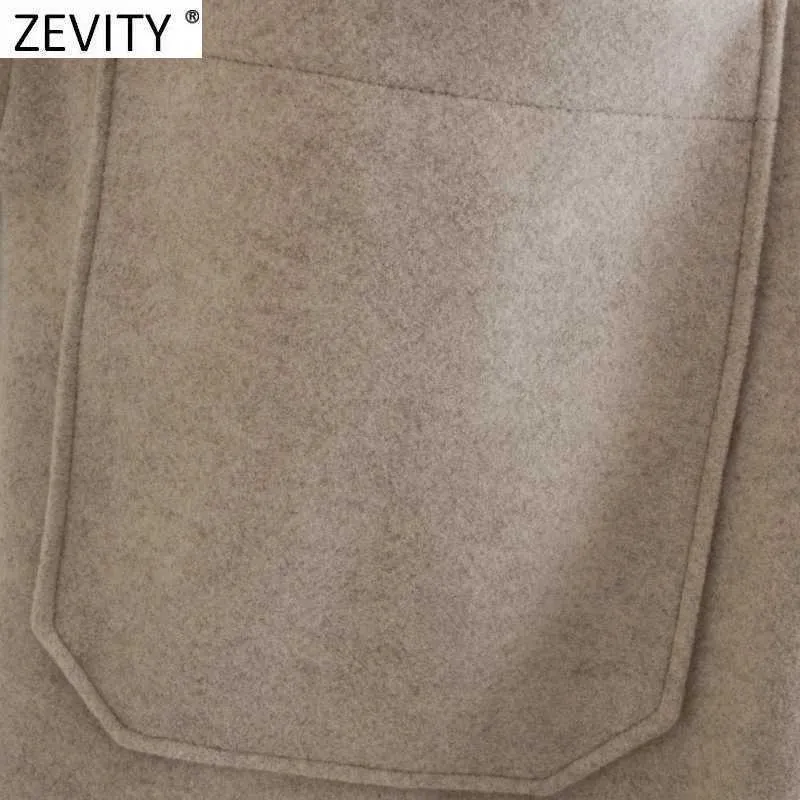 Zevity Women Vintage Solid Color Duże kieszenie Patch Casual Koszula Płaszcz Kobiet Streetwear Znosić Chic Luźna Kurtka Topy CT615 210603