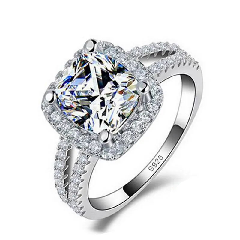 100% 925 Sterling Silver Zaręczyny Obiecka Pierścień Dla Kobiet Różowy Niebieski Moda Finger Oryginalna Biżuteria R886