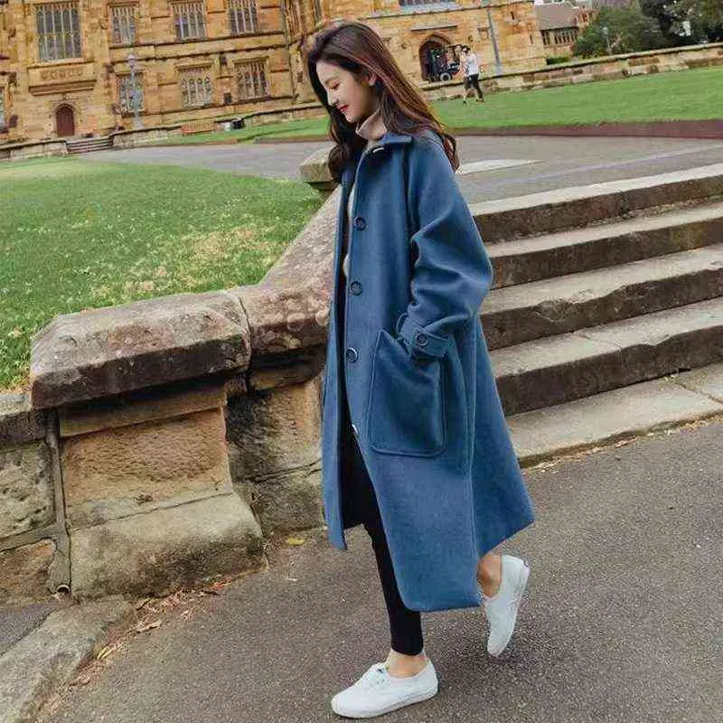 Cappotto di lana da donna di media lunghezza Autunno Cappotto di lana sciolto Cappotto invernale Cammello Moda coreana Cappotti e giacche di lana 211222