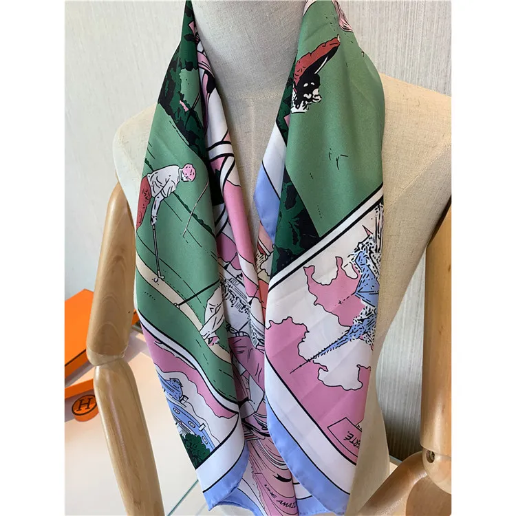 Ręcznie Ręcznie ROLAND Twill Scalf Women Sport Club Printing Fash Square Scalves Echarpes Faulards Femme Wrap Bandana Hidżab 90266N