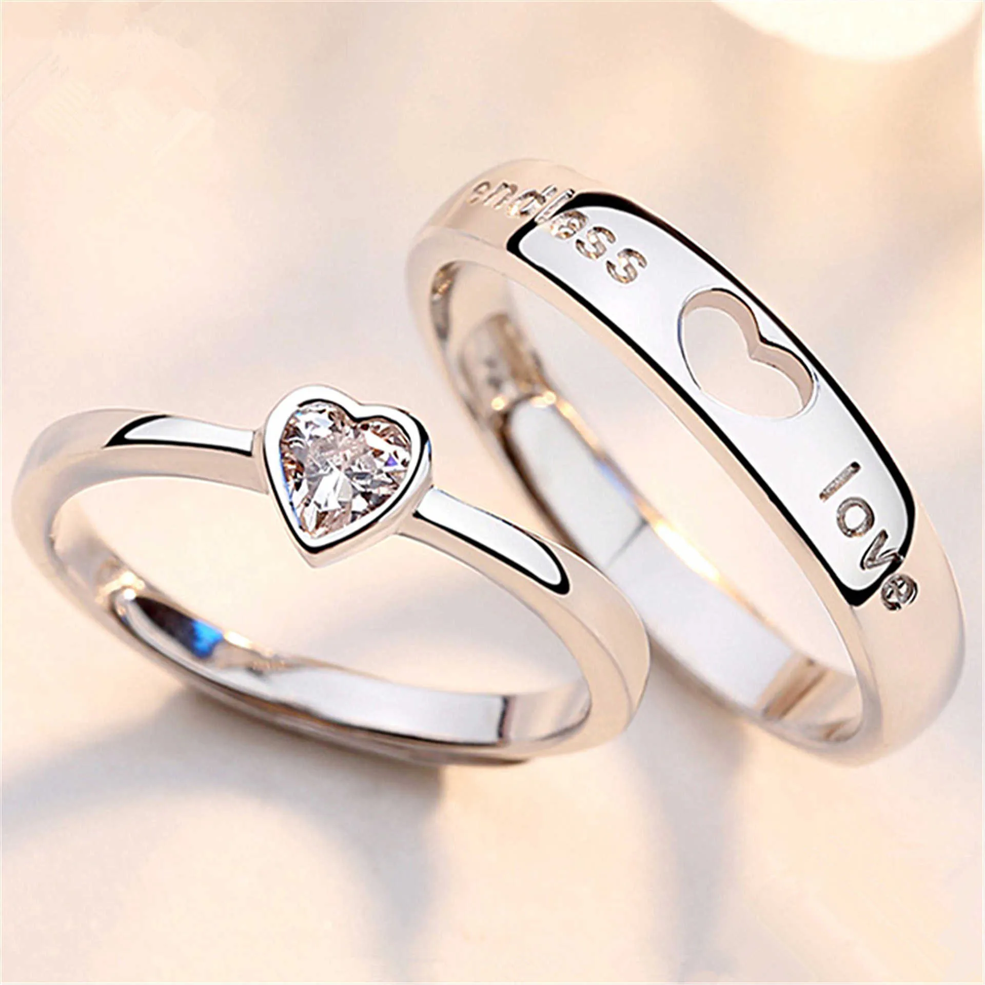 Heren ringen kristal paar ring paar mannen vrouwen verzilverd eenvoudige liefde dame cluster stijlen band