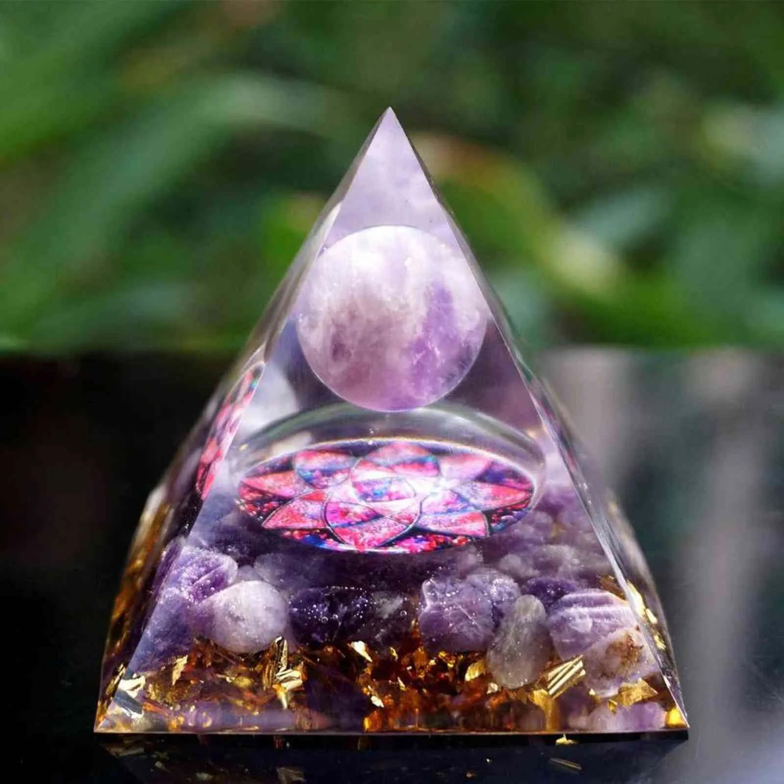 60mm Drzewo Życia Orgone Piramida Amethyst Peridot Healing Crystal Energy EMF Ochrona Medytacja Medytacja Dekoracja 211108