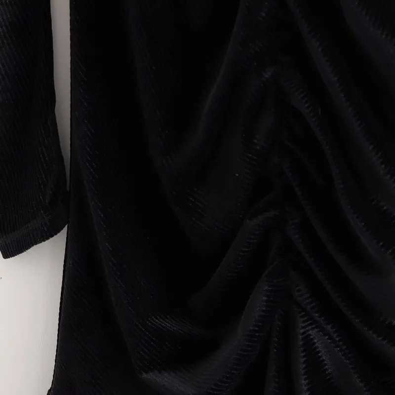 Mini abito da donna elegante in velluto nero con volant, primavera, moda, donna, scollo a V, abiti da festa, femminile, sexy, drappeggiato 210515