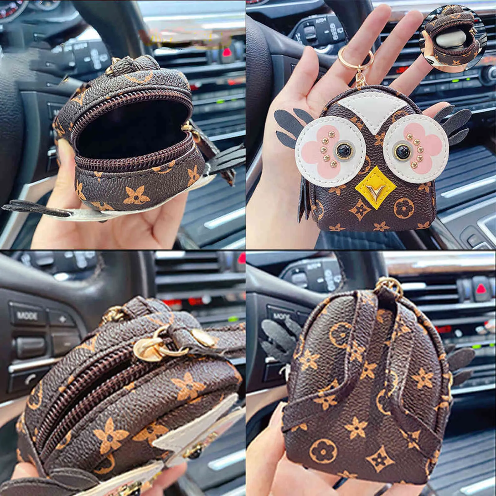 Car Keychain Luxury Leather Cute Owl Key Tag Case Mini Bag Pendant Creative Gift Brand Designer Accessories for Women Men H11268807695