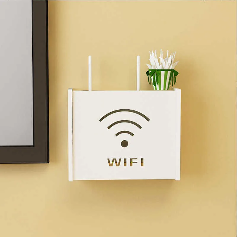 Draadloze WiFi Router Box PVC Muur Plank Opknoping Plug Board Beugel Opbergdoos Europa Stijl Opbergdozen Bakken 210626