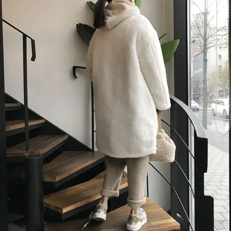 Qooth Vintage Warm Winter Woolen Parka Women Two Side Wear Loose Causale Lunghezza al ginocchio Button Coat i disponibili QT356 210518