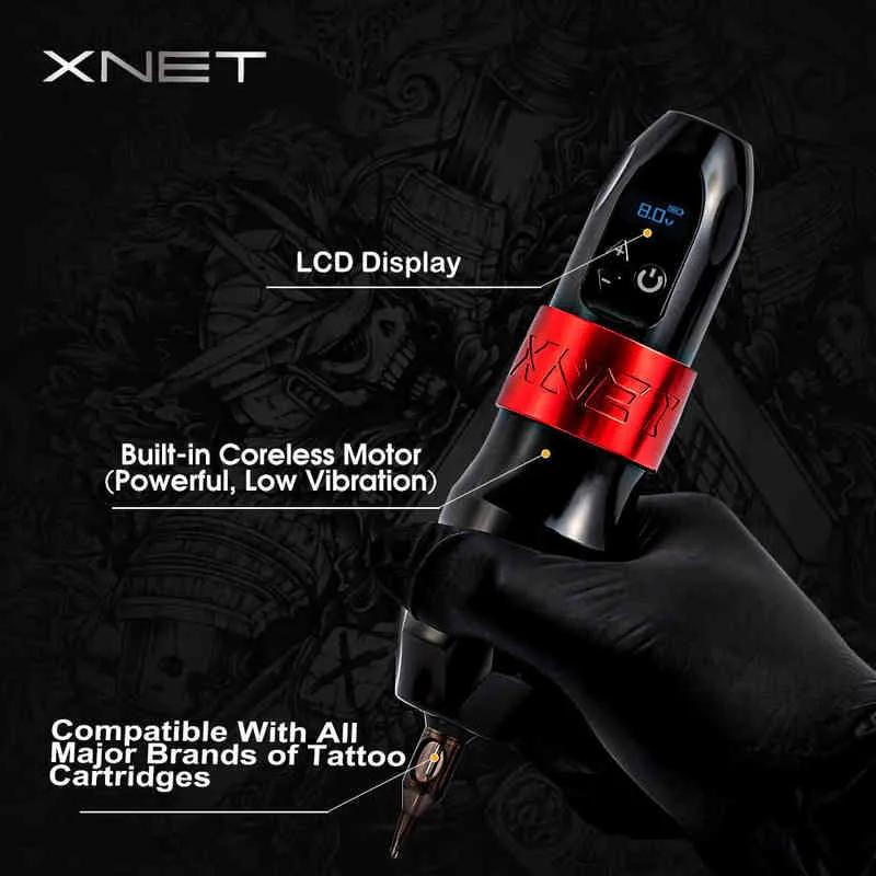 Xnet Titan Wireless Tattoo Machine Rotary Battery Pen Strong Coreless Motor LCD Digital Display for Artist Body Permanent Makeup 21446340