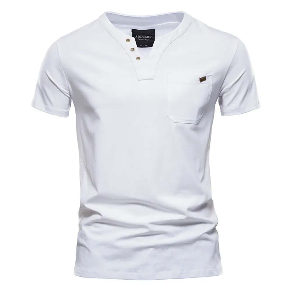 Camisetas de verano Camiseta de algodón de calidad para hombre Diseño de color sólido con cuello en v Casual Classic Men's Clothing T-shirt B0940 210518