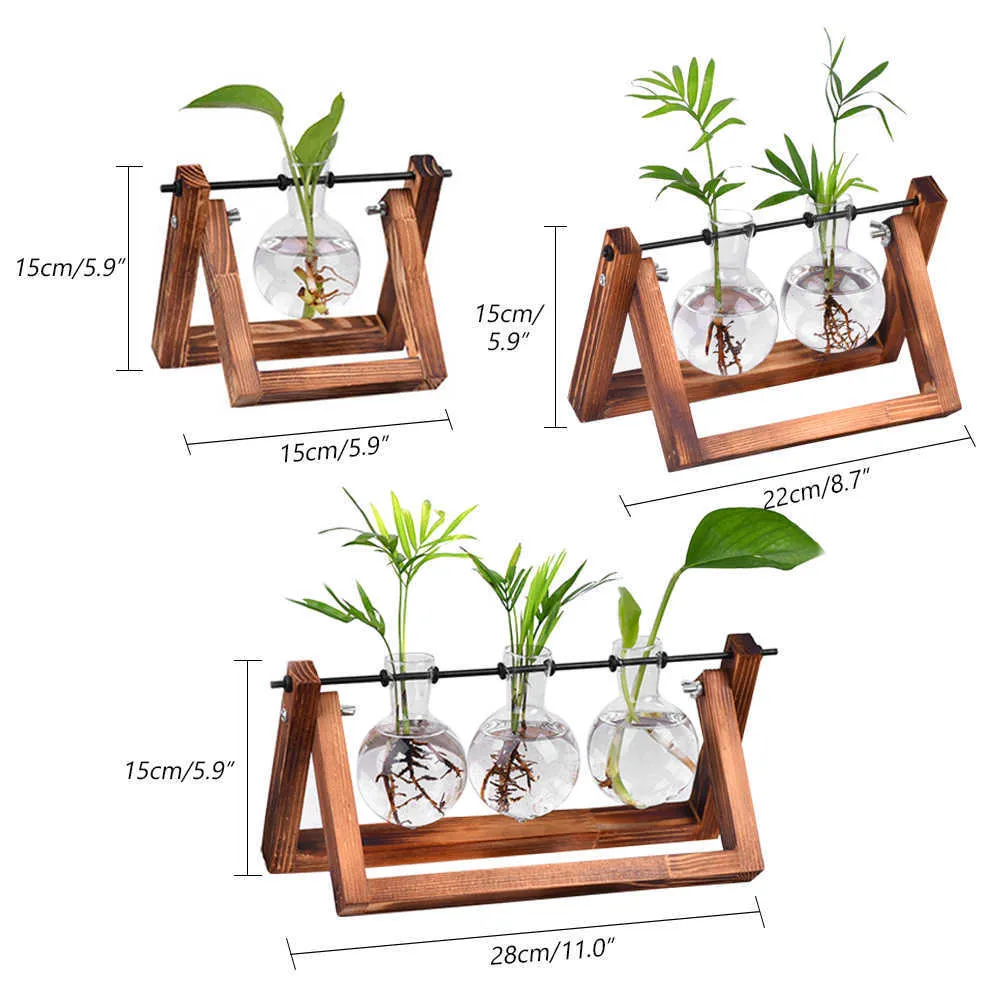 Wituse Plant Pot Patels Panse Vintage Drewno Stojak na czysty mini żarówka wazon szklana szklana sadza do domu