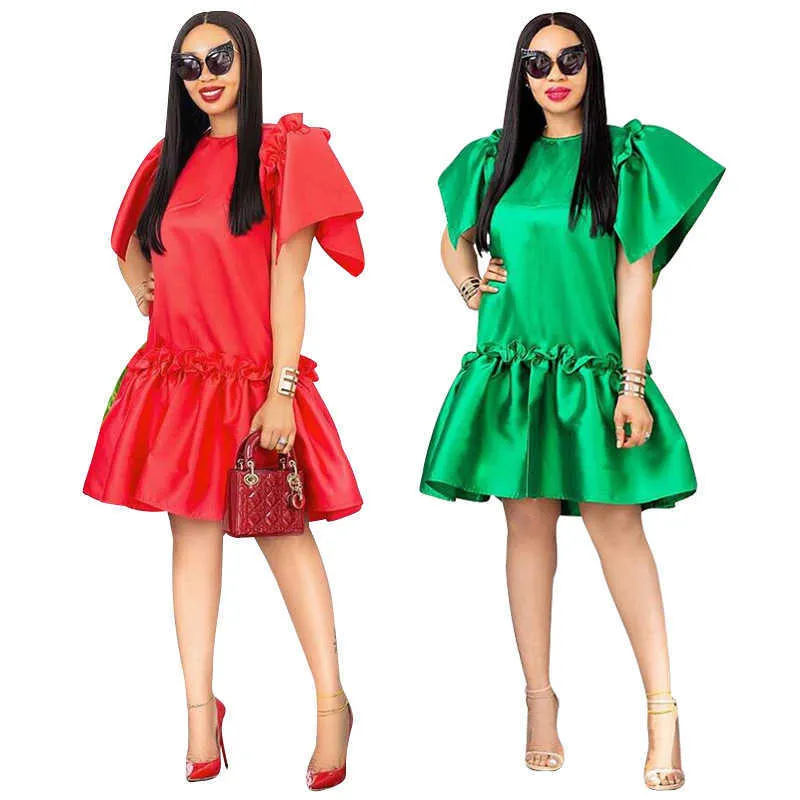 Partihandel neon kläder kvinnor klänningar sommar rekommendera fransk stil kortärmad a-line elegant avslappnad klänning 210525