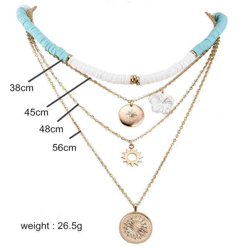 Böhmischer Polymer-Ton-Halsband, goldfarben, Sonnenblume-Anhänger, geschichtete Halskette für Frauen, Collier-Schmuck G1206