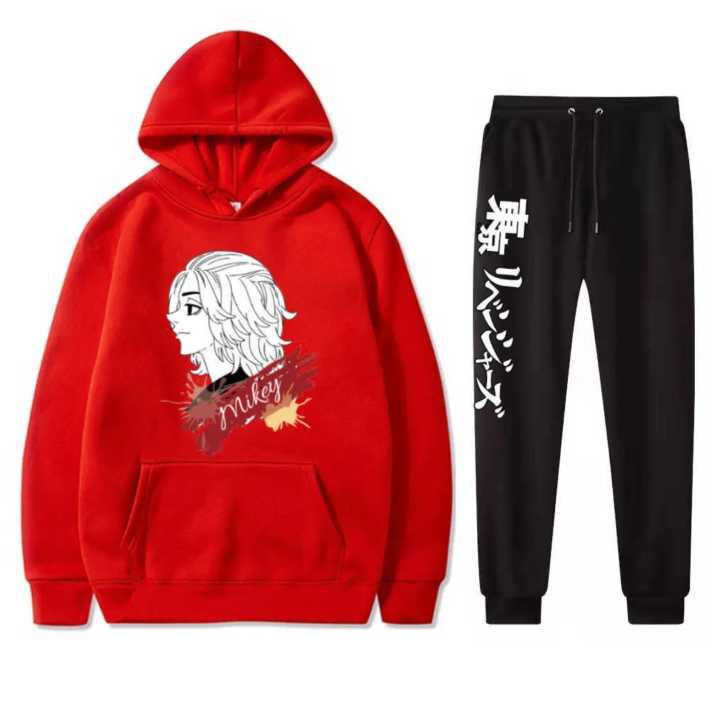 Anime Tokyo Revengers Mikey Costume À Capuche et Pantalon Mode Imprimé Pulls Tops Unisexe Y0804