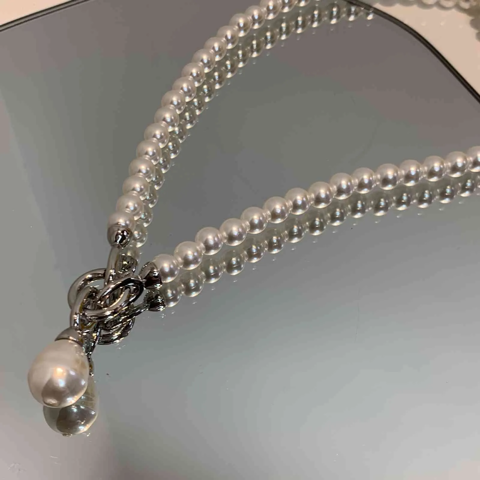 Collier avec pendentif en forme de goutte de perles, Design tendance, Niche avant-garde, costume, bandoulière, ornement Simple, chaîne 5487051