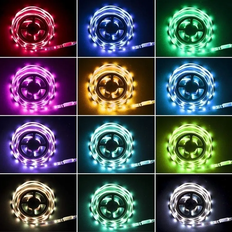 LED 스트립 라이트 RGB 5050 램프 음악 동기화 컬러 앱 제어 리드 라이트 라이트 라이트 라이트 조명 1m 2m 3m 4m 5M299E