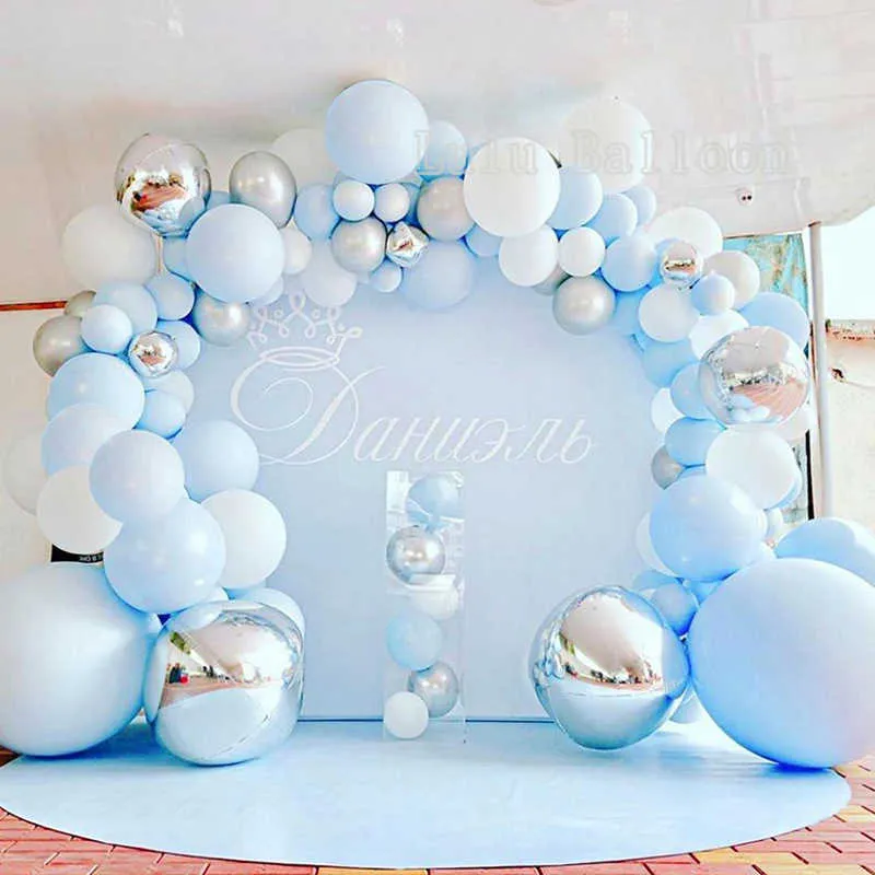 DIY Balloon Arch Garland kit Blue Silver White Balloons pour Bridal Baby Shower, Mariage, Anniversaire, Graduation Party 210626
