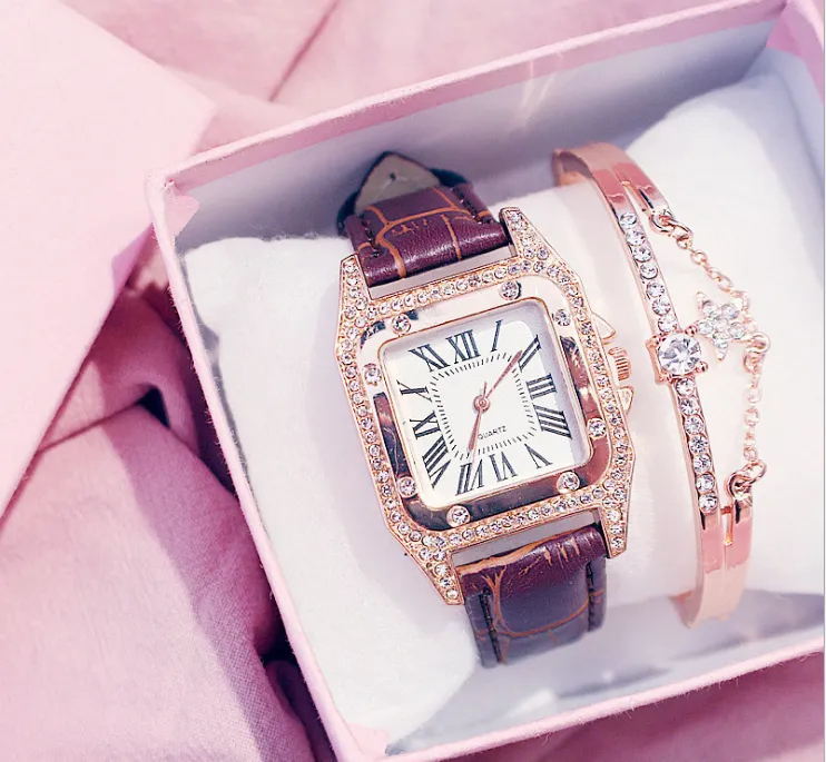 Простые модные брендовые часы cwp KEMANQI с квадратным циферблатом и бриллиантовым ободом, кожаный ремешок, женские часы, женские часы, кварцевые наручные часы268E289z