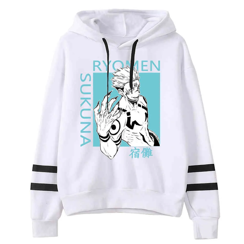 Heren Hoodies Jujutsu Kaisen Dames Truien Hoodies Sweatshirts Sukuna Print Anime Hoody Streetwear Gestreepte Tops Y0319