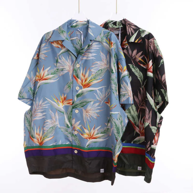 Kolorbeacon-Blumennähte Kurzarm-Shirt Straße Persönlichkeit Lose Hawaiianer Strandurlaub Trend