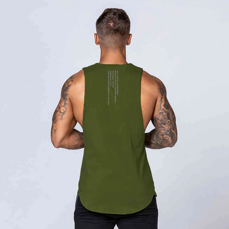 Nieuwe Zomer Heren Bodybuilding Stringer Tank Top Katoen Mouwloos Shirt Workout Vest Gym Training Fitness Kleding 210421