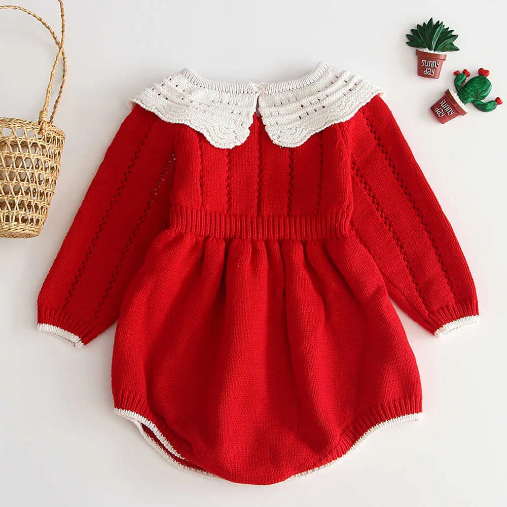 Bebek Çocuk Kız Giysileri Uzun Kollu Kazak Romper Suit Giyim Setleri Sevimli Çiçek Tulum Noel 210611