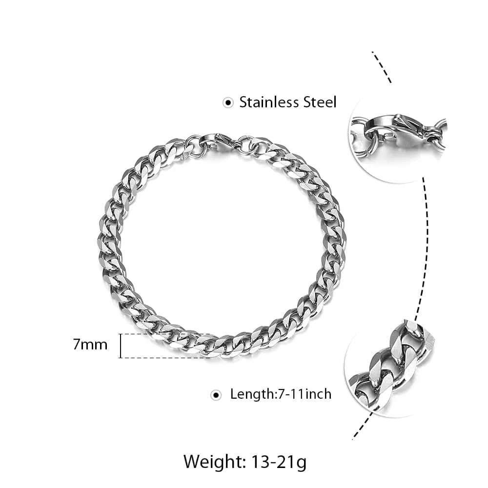3-11mm męskie bransoletki krawężnik ze stali nierdzewnej kubański Link Chain kolor srebrny bransoletka z czarnego złota mężczyźni kobiety biżuteria prezent 7-10 