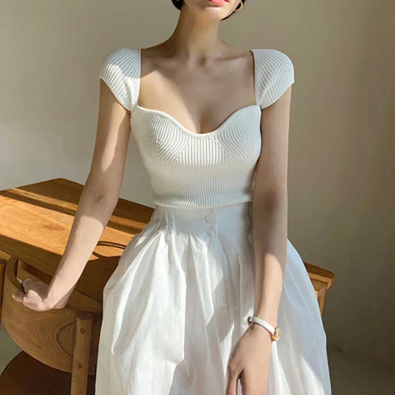 Korejpaa Frauen Kleid Sets Korea Chic Elegante Sexy Schlank Strickpullover und Hohe Taille und Lange Rock Hosen Weiß rock Anzug 210526