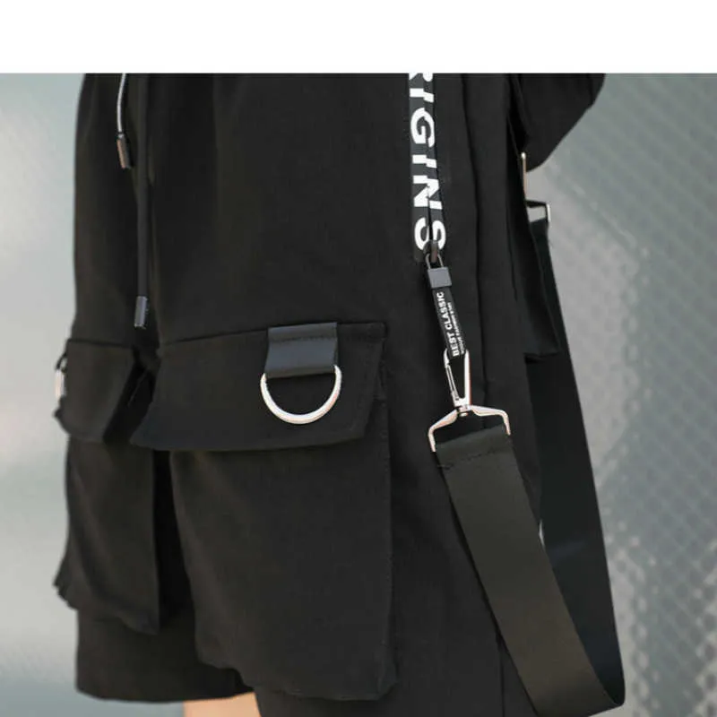 Prowow Summer Style Hip Hop Men's Pants Black Ribbons Streetwear Pockets Shorts Knee Length Sweat Fashion 210716