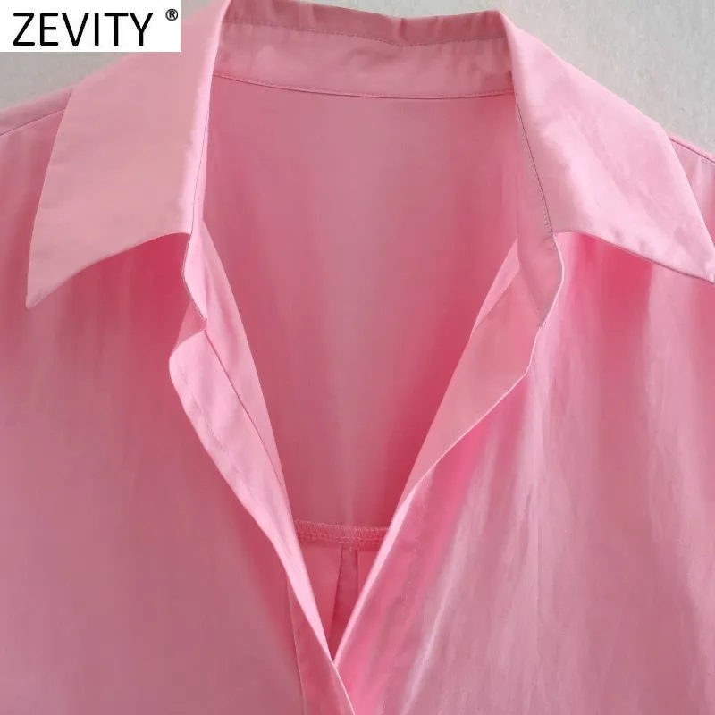 Zevity New Women Shried Single Breated Poplinピンクシャツオフィスレディ長袖ビジネスブラウスRoupas Chic Blusas Tops LS9288 210419