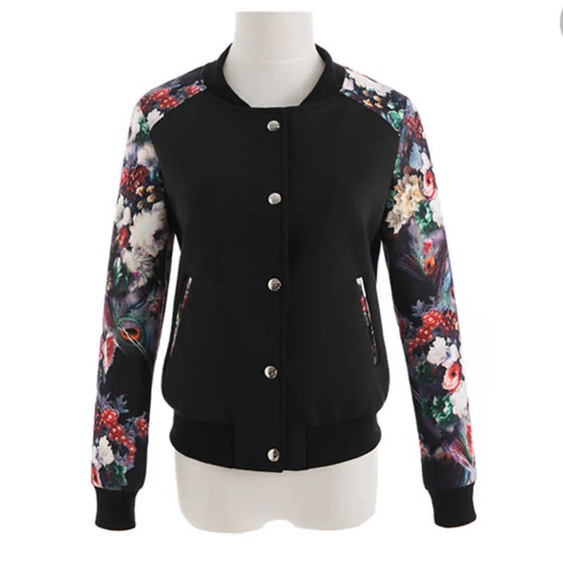 Fashion Summer Print Bomber Jacket Coat Women Thin Female Retro Long Sleeve Basic s Plus Size Clothing 210922