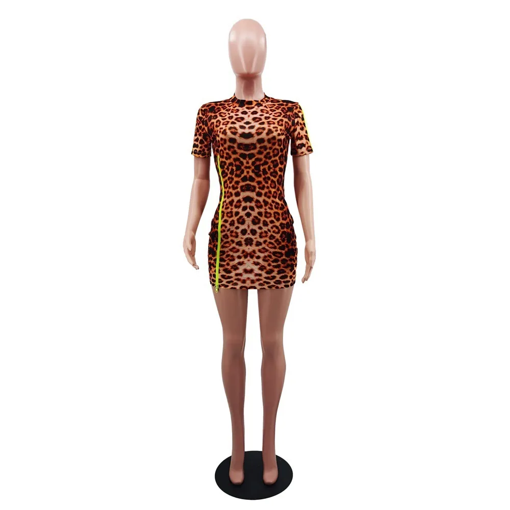 Bodycon Dresses Vintage Leopard Print Kvinnor Sexig Nattklubb Party Wear Fashion Skinny Mini Dress Sale Sommar 210525