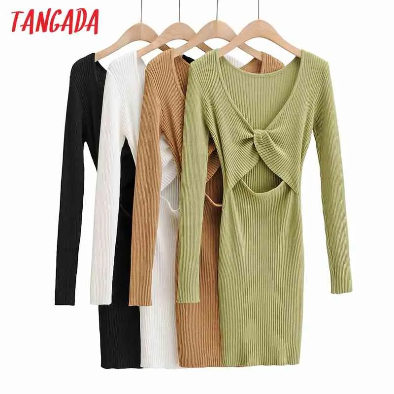 Moda Mujeres Sólido Sexy Recorte Manga larga Damas Slim Mini Vestido Vestidos 4P35 210416