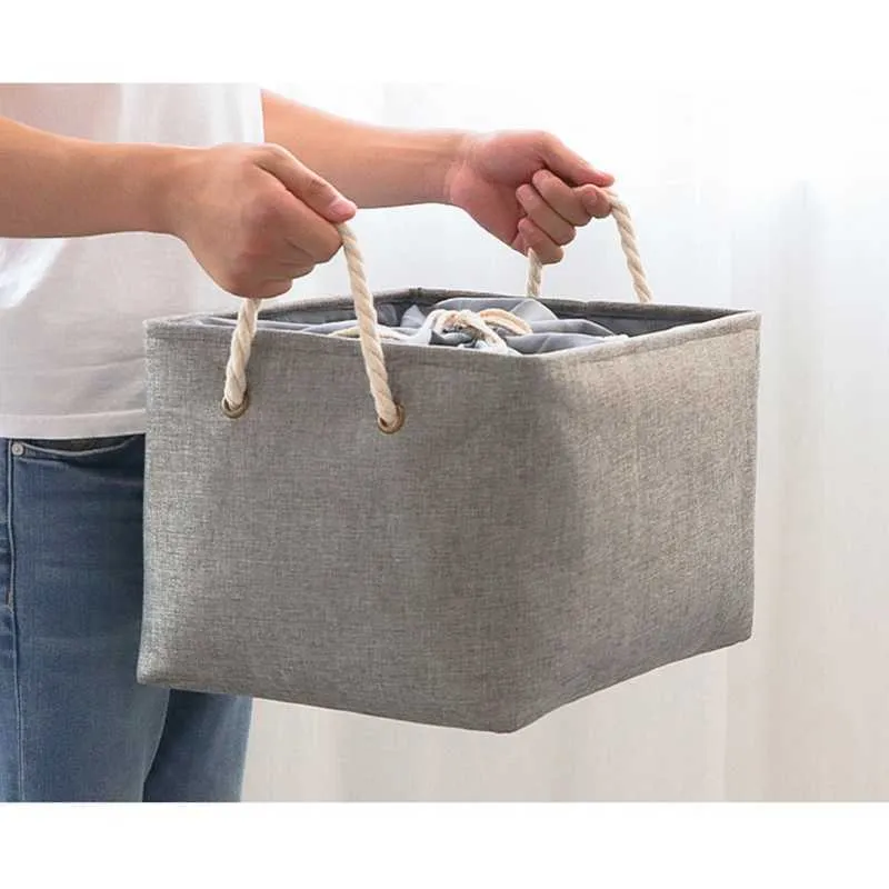 Folding Storage Basket Foldable Linen Box Bins Drawstring Organizer Clothes Laundry Closet Toys Organize Holder 210609