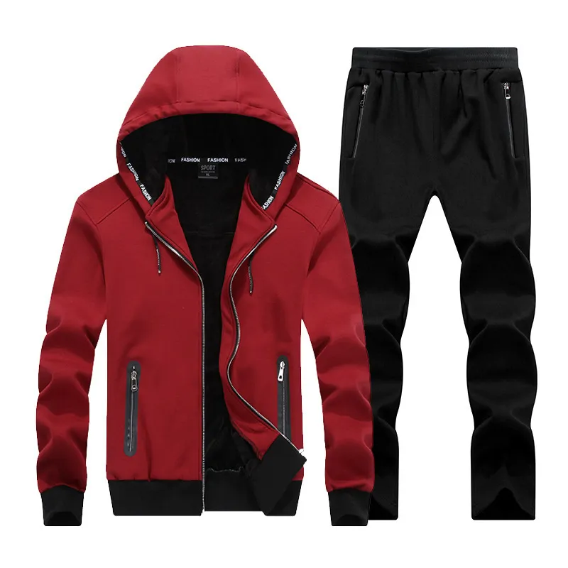 Winter Thick Men Sports Suit Tracksuit Hooded Sportswear Zipper Sweats Suits Mens Tracksuits Pants Fleece Warm Sets Male 220212