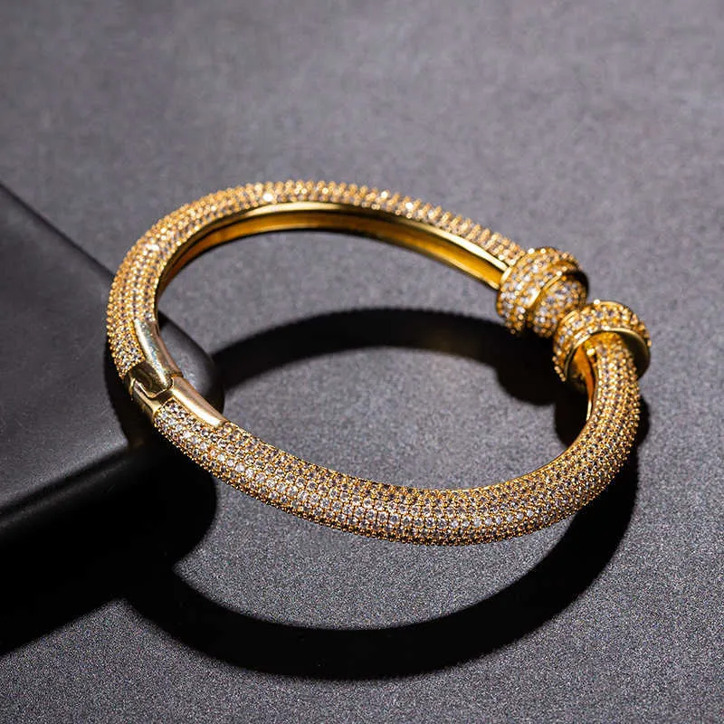 Marque chaude De Mode Ouvert Bracelet De Luxe Partie Cz Zircon Bracelet pour Femmes pour Hommes Or Charmes Bijoux De Luxe Bijoux Q0720