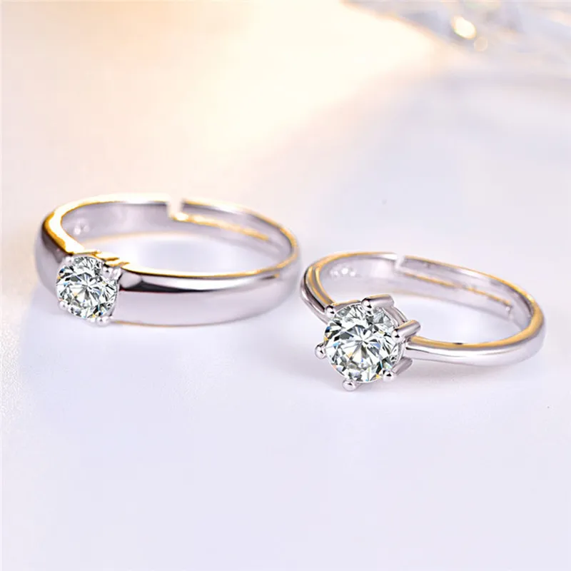 925 prata esterlina casal anel de seis mandíbulas zircão moda abertura ajustável anel feminino noivado jóias de casamento 2105072823