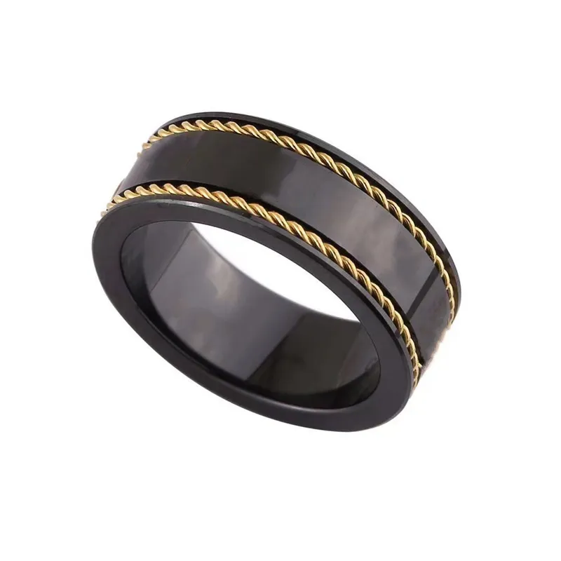 Gold Mens Womens Designer Ringe weiß schwarzer Keramikring Luxus Männer Schmuckbriefbrief Freundschaft Mode Hochzeitsfeier Christus182t