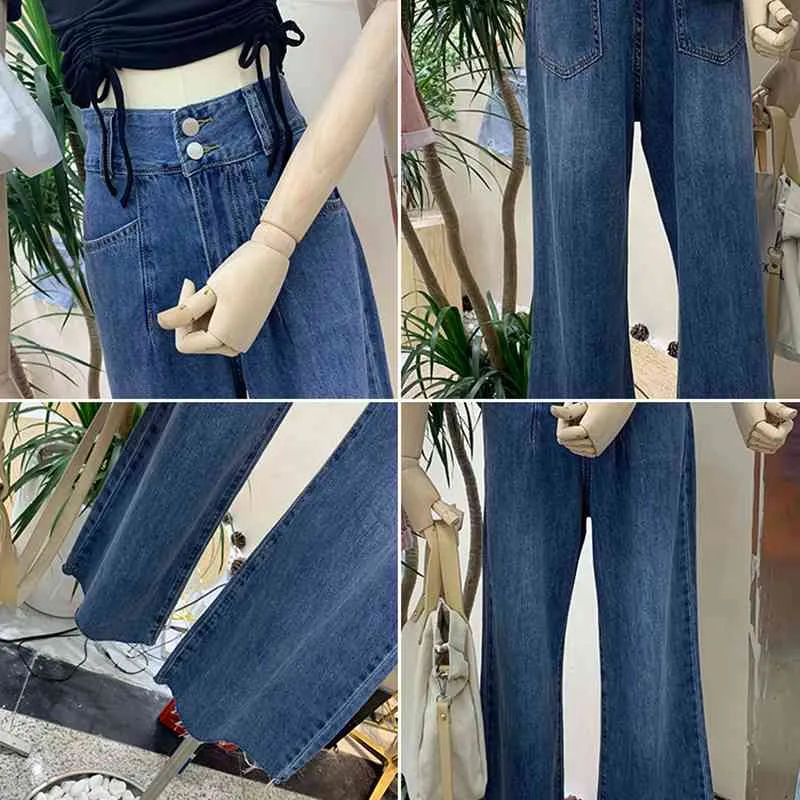 Frühling Mode Hohe Taille Lange Jeans für Frauen Temperament Alle Spiel Denim Flare Hosen Casual Frau Hosen 210514