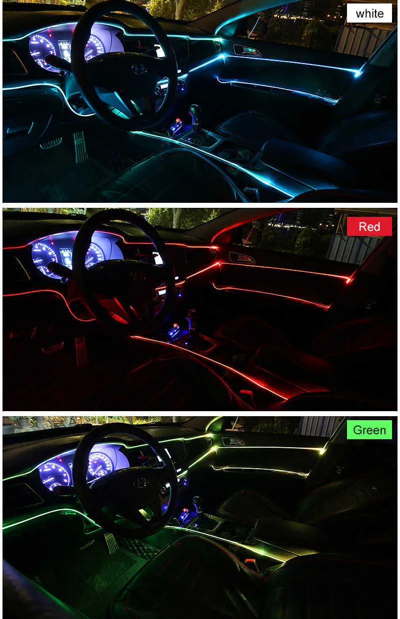 3 5M El Cold Line Flexible Car Lights 12V LED Neon Wire Auto Lamps på Light Strip Interior Decoration243e