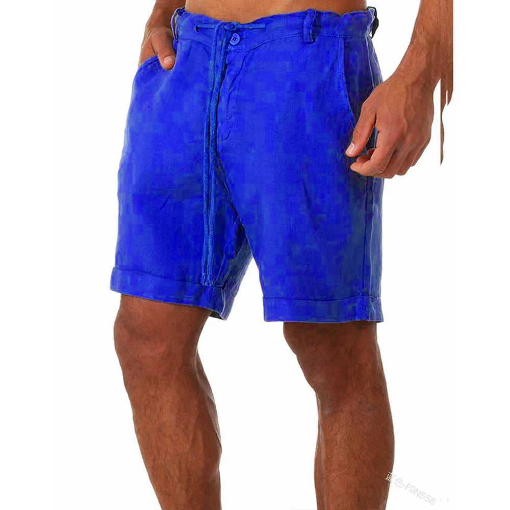 Hommes été Shorts coton plage hommes mode respirant mince léger cordon court pantalon couleur unie Cool 210713
