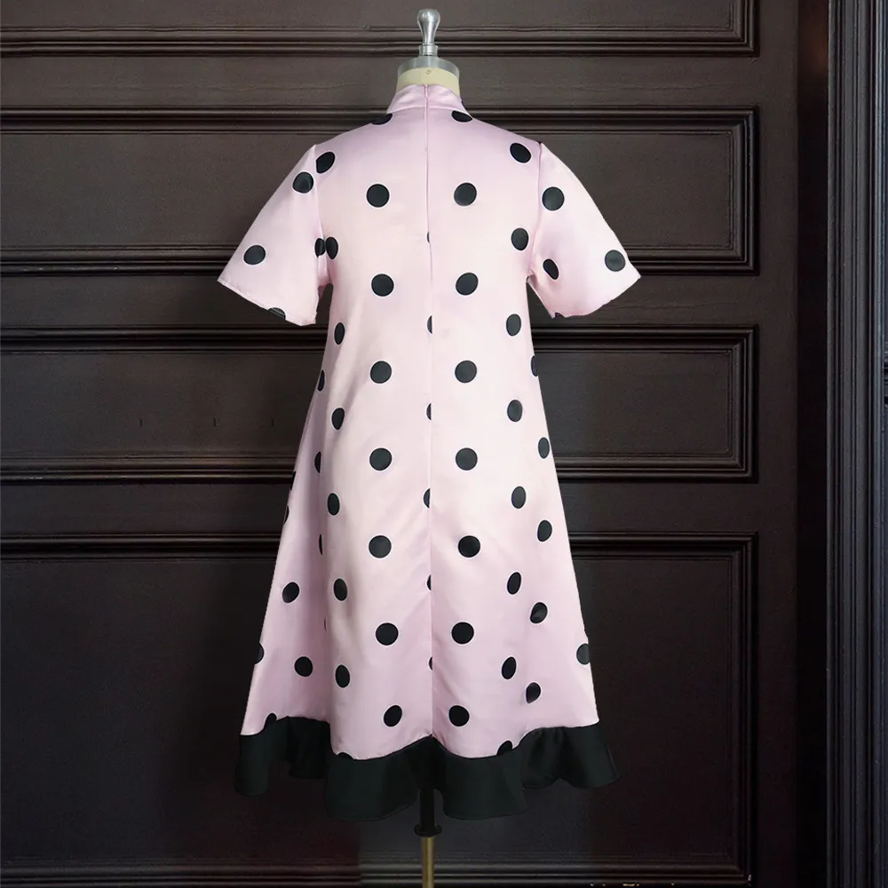 Vrouwen jurk ruches flare mouw dot jurken plus size vintage sexy roze lange zomer kleding mode 210513