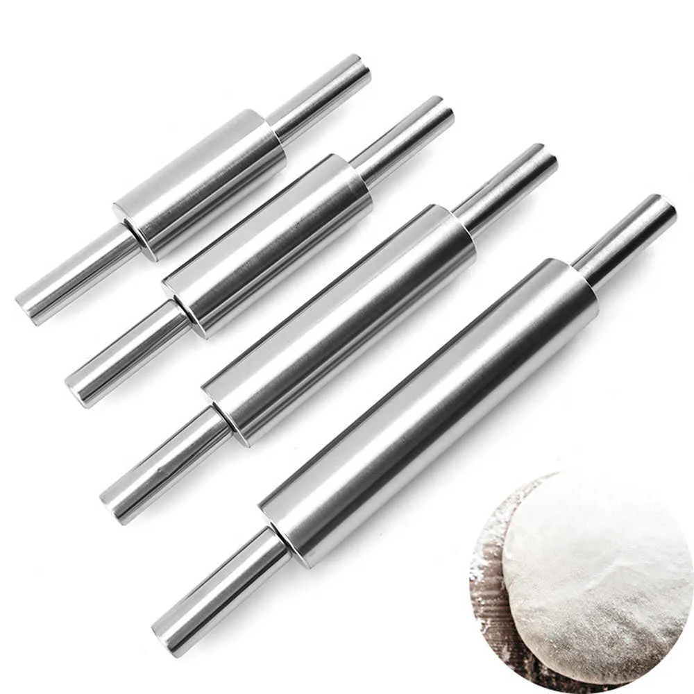 Stainless Steel Rolling Pin Non-stick Pastry Dough Roller Bake Pizza Noodles Cookie Pie Making Baking Tools Kitchen Tool 211008