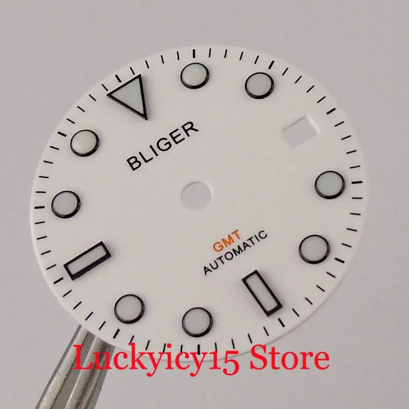 Kits de herramientas de reparación Blanco 31 3mm Reloj automático Dial Fit GMT MINGZHU 3804 Movimiento Luminoso Marks299u