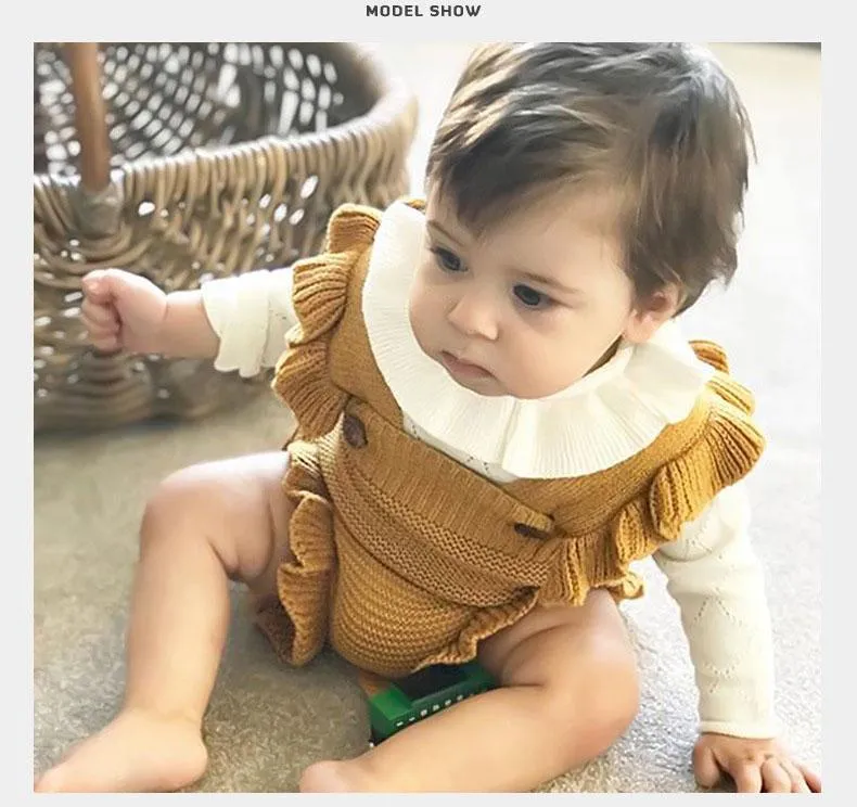 Yaz Yenidoğan Örgü Romper Bebek Kız Erkek Giysileri Bodysuit Çocuk Erkek Kolsuz Ruffled Askı Tulum Giyim