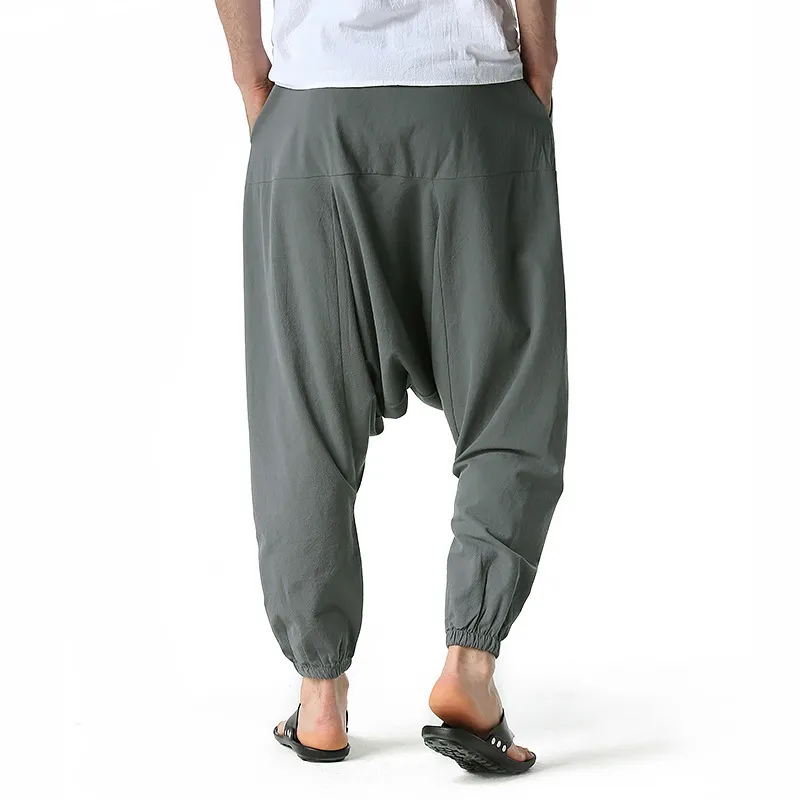 Pantaloni da uomo solido Pantaloni in cotone Casual Cross Pants Uomo Traspirante Harajuku Streetwear Oversize Pocket maschile Pantaloni Harem 210524