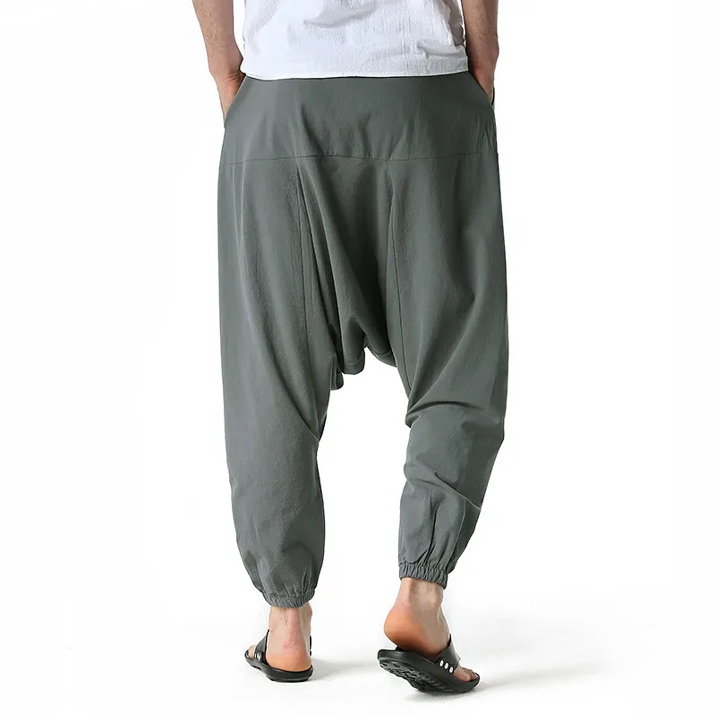 Solid Mens Byxor Casual Cotton Cross Byxor Män Andningsbara Harajuku StreetWear Oversize Pocket Male Harem Pants 210524