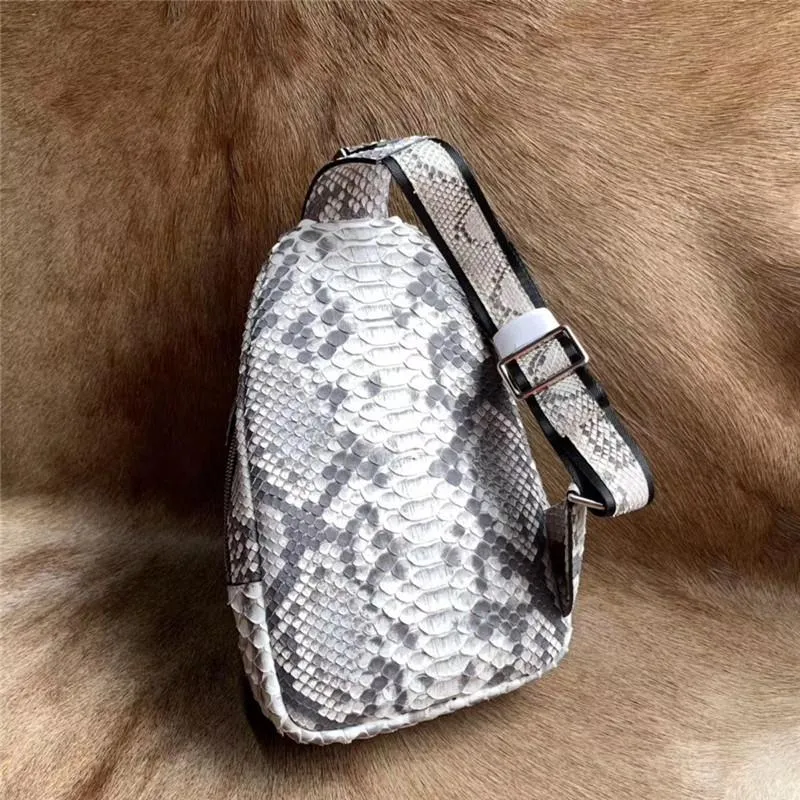 Marsupi Borsa da petto piccola da uomo in vera pelle di serpente esotica Autentica vera pelle di pitone Messenger da uomo con tracolla incrociata204P